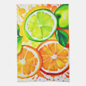 Levendige Citrus Fruit Splash Art Theedoek (Verticaal)
