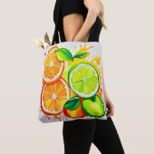 Levendige Citrus Fruit Splash Art Tote Bag (Dichtbij)
