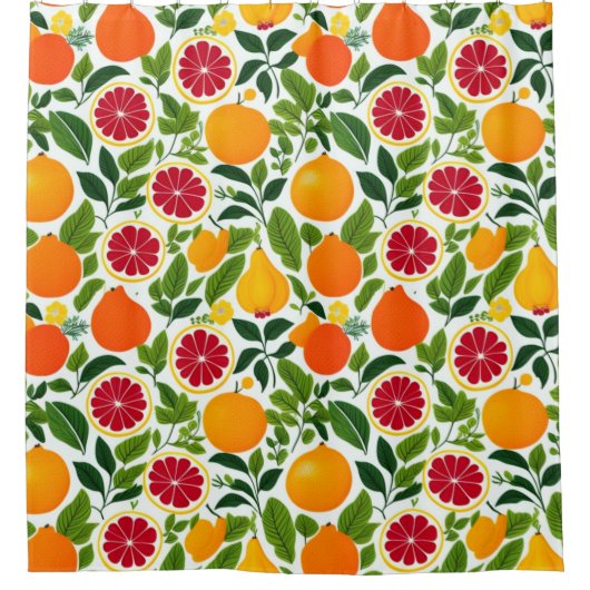 Levendige Citrus, Peren en bladeren Patroon Douchegordijn (Voorkant)
