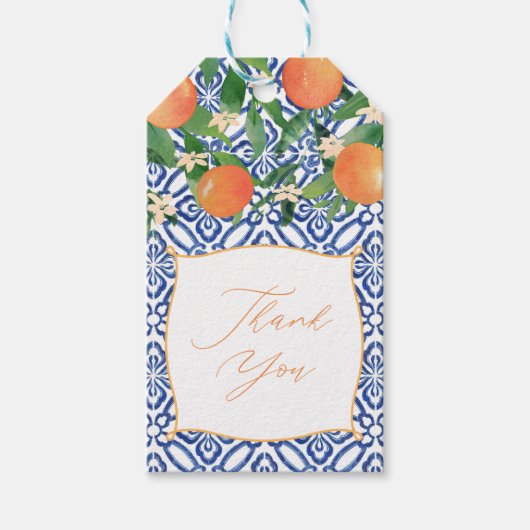 Levendige Citrus Sinaasappels Classic Blue Tegels  Cadeaulabel (Voorkant)