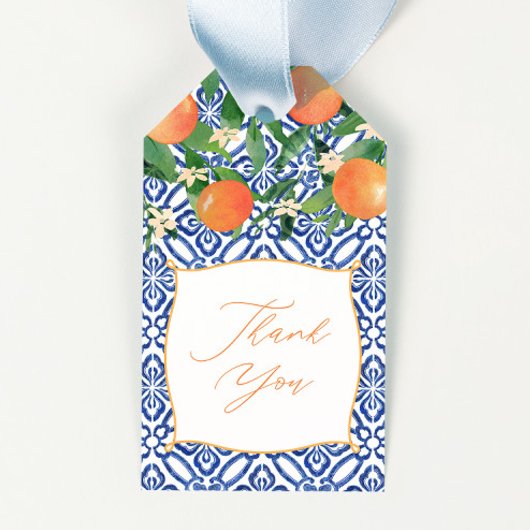 Levendige Citrus Sinaasappels Classic Blue Tegels  Cadeaulabel