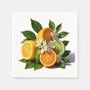 Levendige citrusvruchtenbloesems realistisch servet