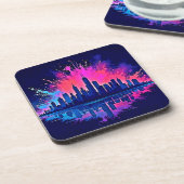 Levendige CitySplash Art Bier Onderzetter (Linkerzijde)