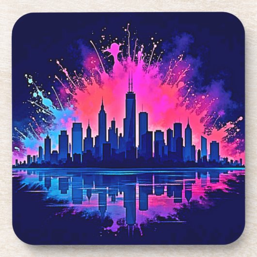 Levendige CitySplash Art Bier Onderzetter (Voorkant)