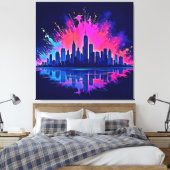 Levendige CitySplash Art Canvas Afdruk (Insitu (Slaapkamer))