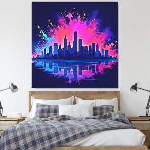 Levendige CitySplash Art Canvas Afdruk