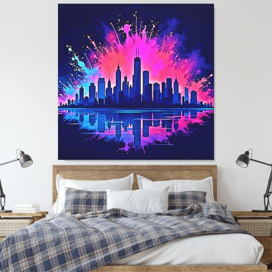 Levendige CitySplash Art Canvas Afdruk (Insitu (Slaapkamer))