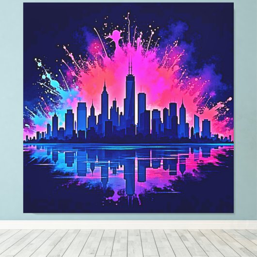 Levendige CitySplash Art Canvas Afdruk (Insitu (Houten vloer))