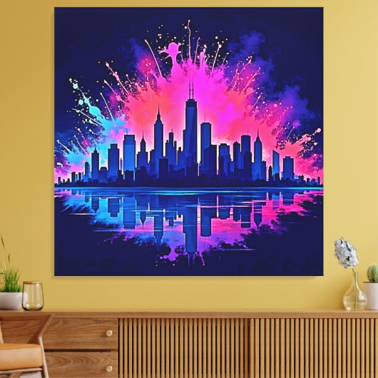 Levendige CitySplash Art Canvas Afdruk (Insitu (Woonkamer))