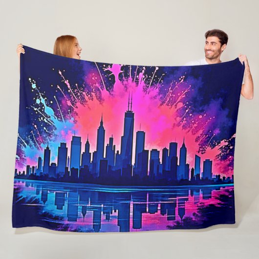 Levendige CitySplash Art Fleece Deken (In situ)