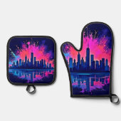 Levendige CitySplash Art Ovenwant & Pannenlap Set (Voorkant)