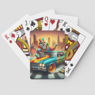 Levendige Clown en Muscle Car Scene Pokerkaarten