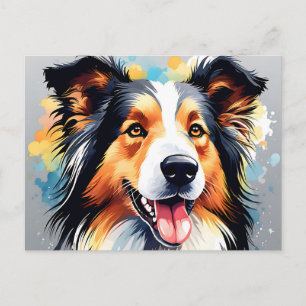 Levendige Collie Dog Waterverf Portret Briefkaart