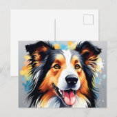 Levendige Collie Dog Waterverf Portret Briefkaart (Voorkant / Achterkant)