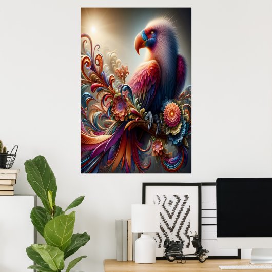 Levendige Condor Vogel Perched Top Tree Branch Poster (Thuiskantoor)