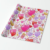 Levendige Confetti Harten  Cadeaupapier (Uitgerold)