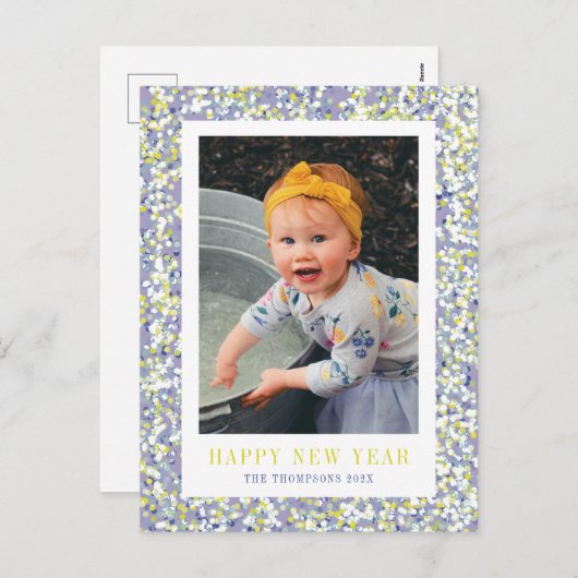 Levendige Confetti Nieuwjaar foto Briefkaart (Voorkant / Achterkant)