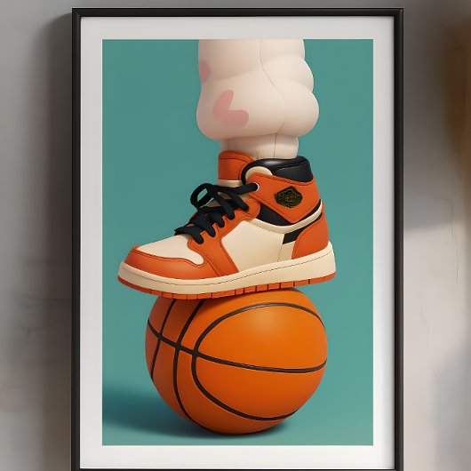 Levendige contrastsneaker op basketbal poster