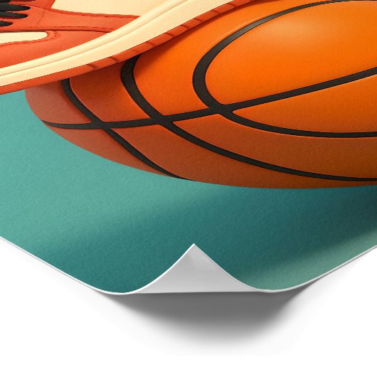 Levendige contrastsneaker op basketbal poster (Hoek)