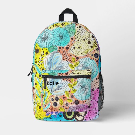 Levendige Cool Whimsical Floral Hand-getrokken Doo Bedrukte Rugzak (Voorkant)