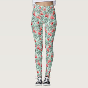 Levendige Coral Eucalyptus Blossom Leggings