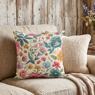 Levendige Cottagecore Bloem Kussen