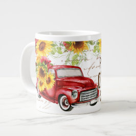 Levendige Country Scene Met Truck, Zonnebloemen Qu Grote Koffiekop