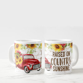 Levendige Country Scene Met Truck, Zonnebloemen Qu Grote Koffiekop