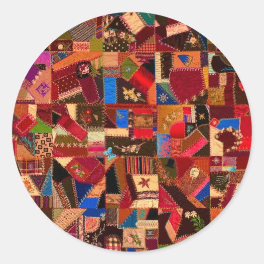 Levendige  Crazy Quilt Ronde Sticker (Voorkant)