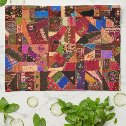 Levendige  Crazy Quilt Theedoek (Gevouwen)