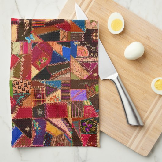 Levendige  Crazy Quilt Theedoek (Quarter Fold)