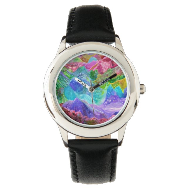 Levendige Crystal Mountain Abstract Horloge (Voorkant)