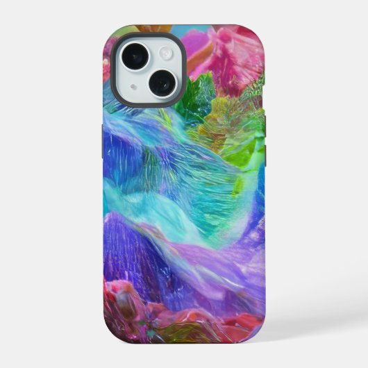 Levendige Crystal Mountain Abstract iPhone 15 Case (Achterkant)
