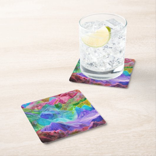 Levendige Crystal Mountain Abstract Kartonnen Onderzetters (Insitu)