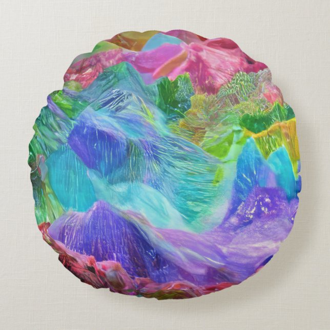 Levendige Crystal Mountain Abstract Rond Kussen (Voorkant)