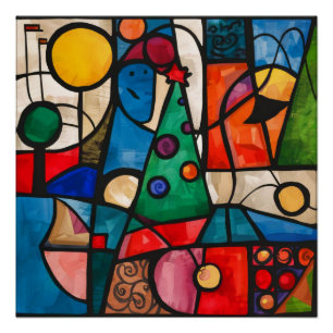 Levendige Cubistische Feestdagen Perfect Poster