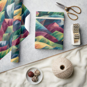 Levendige Cubistische Heuvels Kristallijnen Piek Cadeaupapier