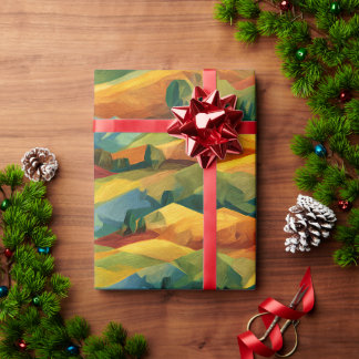 Levendige Cubistische Heuvels | Schilderachtige He Cadeaupapier