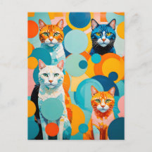 Levendige Cubistische Katten Schilderij