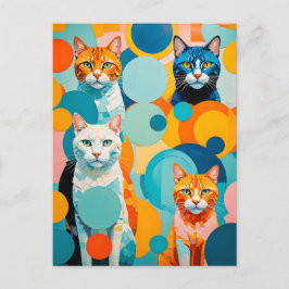 Levendige Cubistische Katten Schilderij Briefkaart