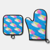 Levendige curven abstract kunstpatroon ovenwant & pannenlap set (Voorkant)