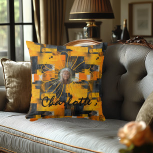 Levendige Custom Photo Pillow met Gouden Achtergro Kussen