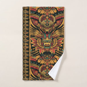 Levendige Cyaan "Aztec Dream" Geweven Katoen Handd Handdoek