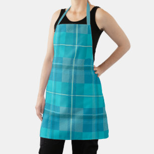 Levendige Cyan Elektrisch Blauwe Plaid Esthetiek Schort