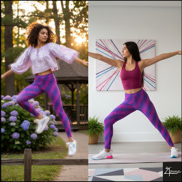 Levendige Cyber Roze Blauwe Diagonale Plaid Leggings