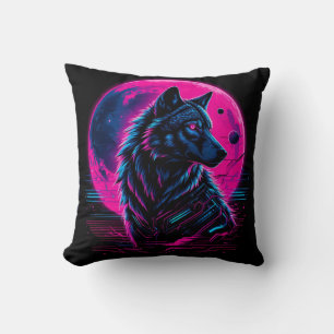 Levendige Cyberpunk Neon Wolf Kussen
