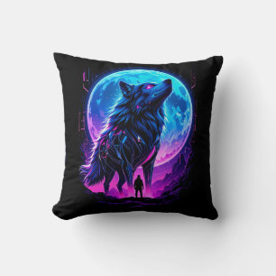 Levendige Cyberpunk Neon Wolf Kussen