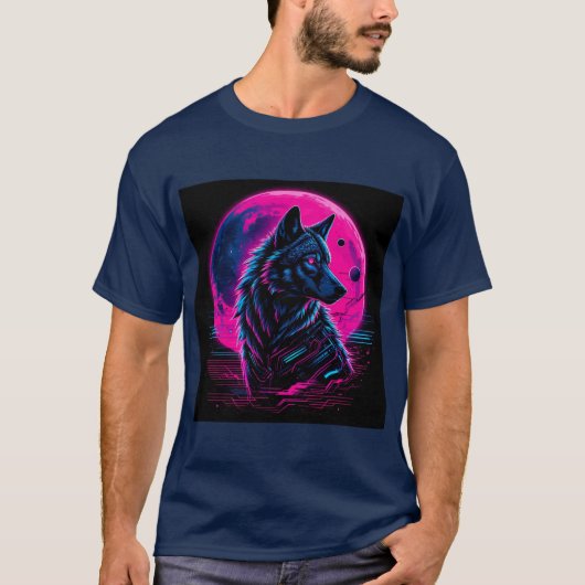 Levendige Cyberpunk Neon Wolf T-shirt (Voorkant)