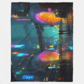 Levendige cyberpunk-stadsgezicht met bogen fleece deken (Voorkant)