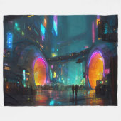 Levendige cyberpunk-stadsgezicht met bogen fleece deken (Voorkant (Horizontaal))